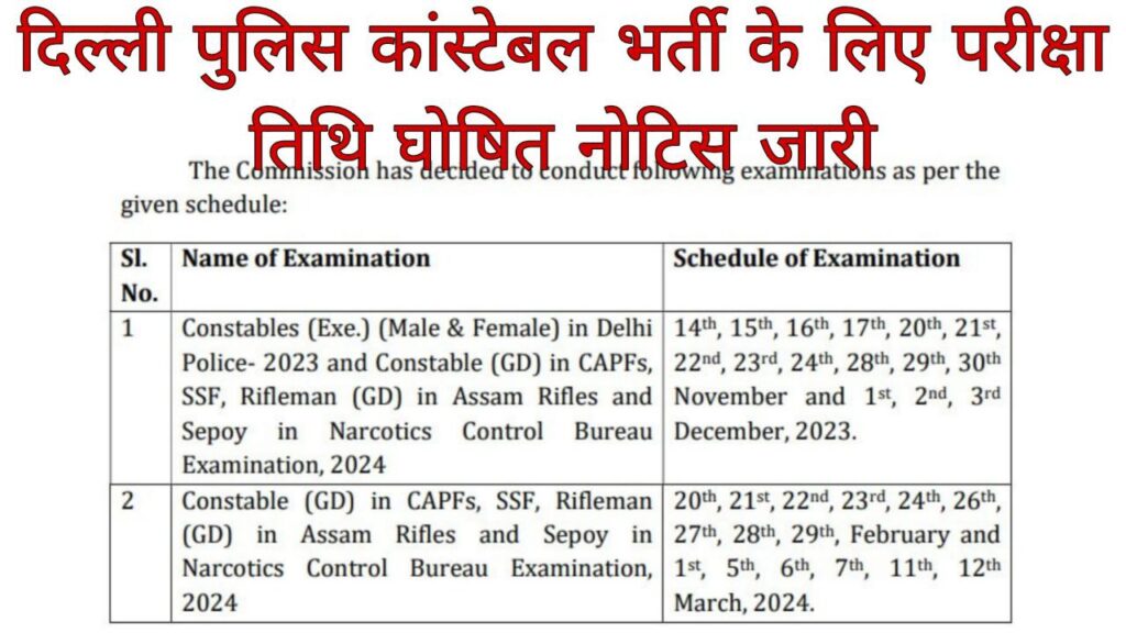 Delhi Police Exam Date