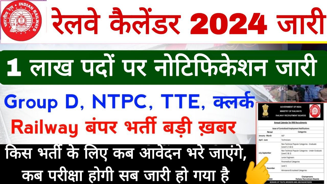 Railway RRB Calendar रेलवे ने 1 लाख पदों पर ग्रुप डी, एनटीपीसी सहित