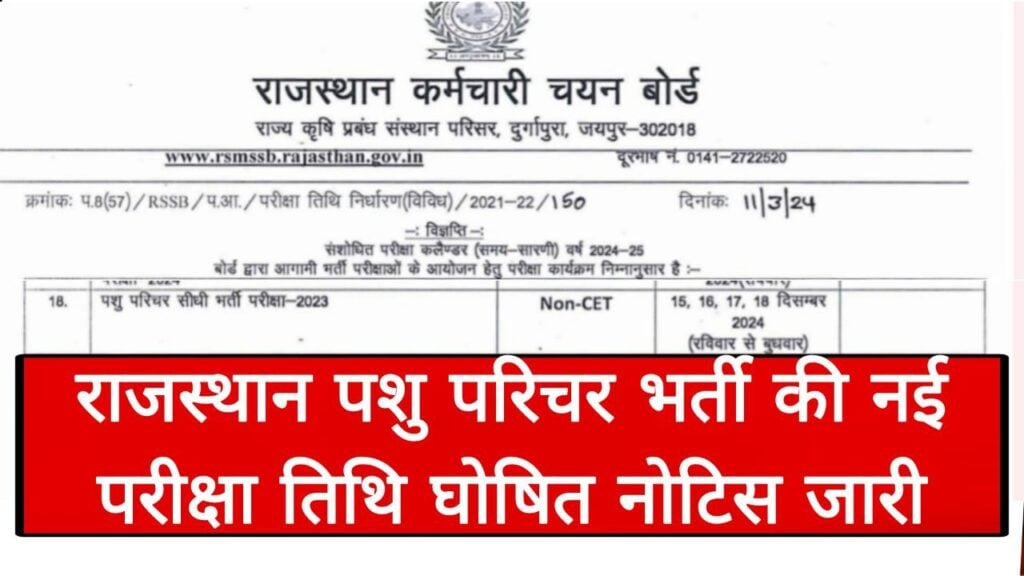 Rajasthan Pashu Parichar New Exam Date