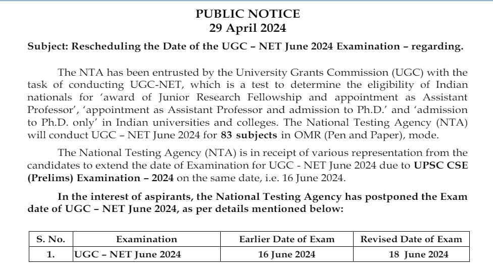 NET UGC New Exam Date
