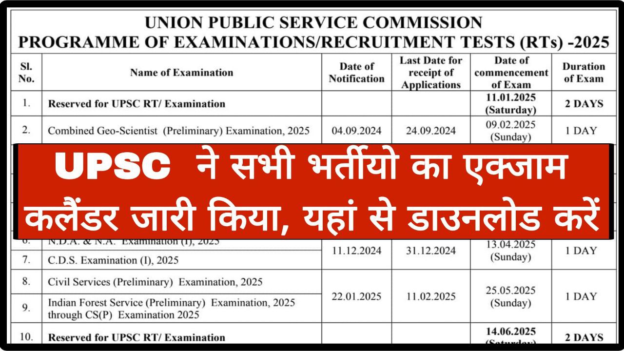 UPSC Exam Calendar