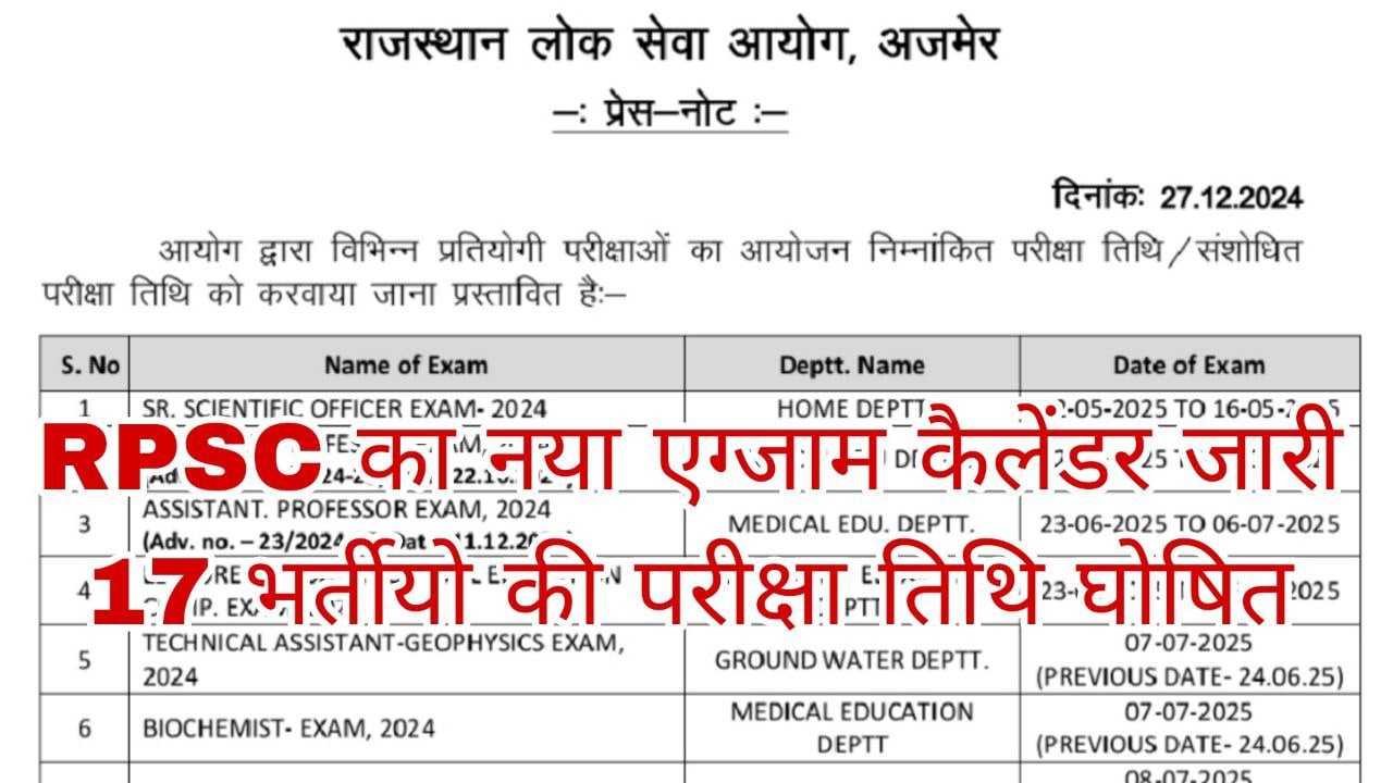 RPSC Exam Calendar