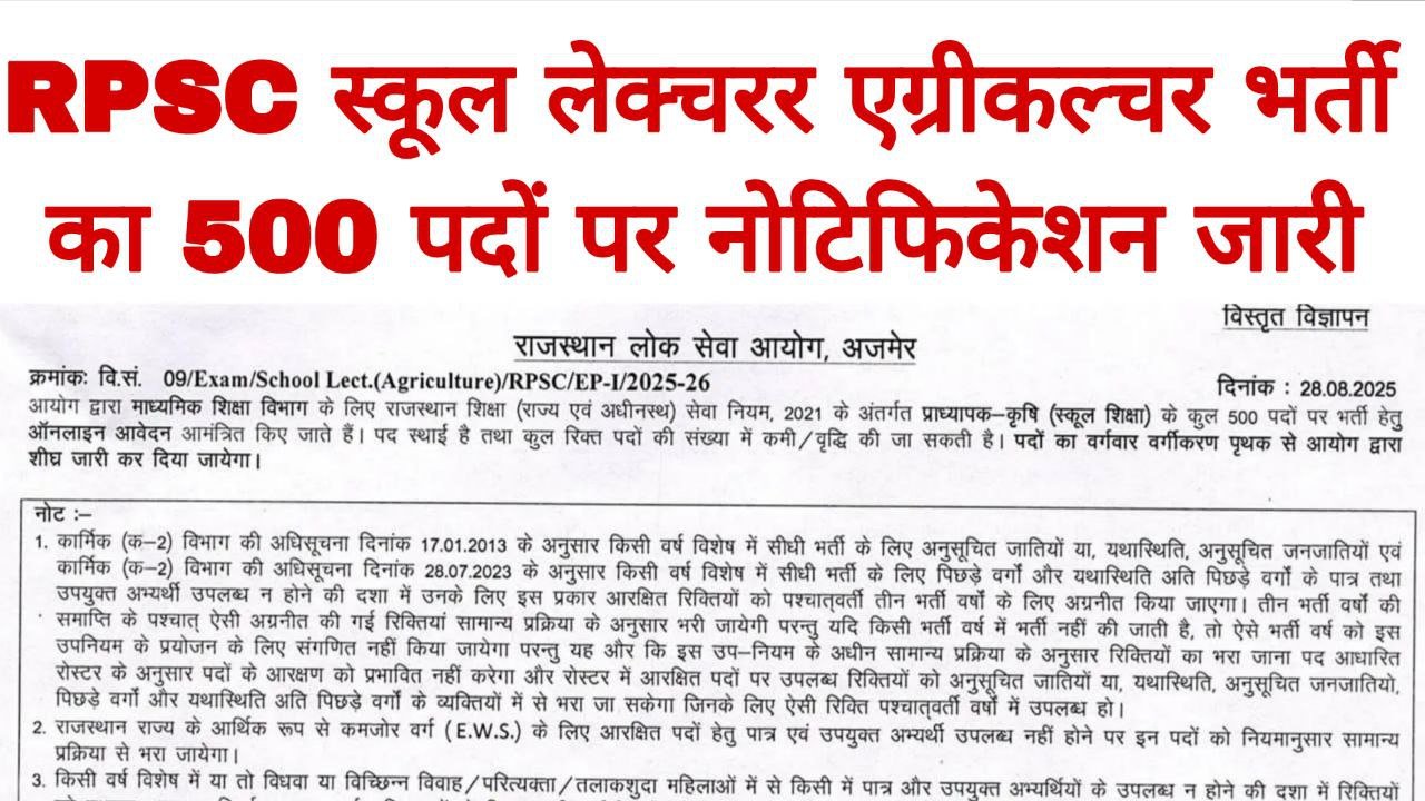 RPSC 1st Grade Agriculture Recruitment 2025
