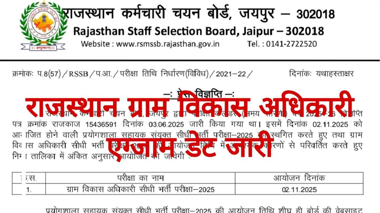 Rajasthan VDO Exam Date 2025