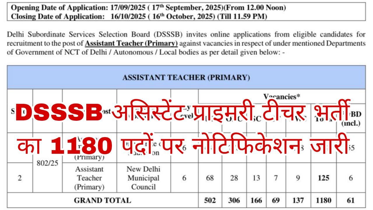 DSSSB Assistant Primary Teacher Recruitment 2025