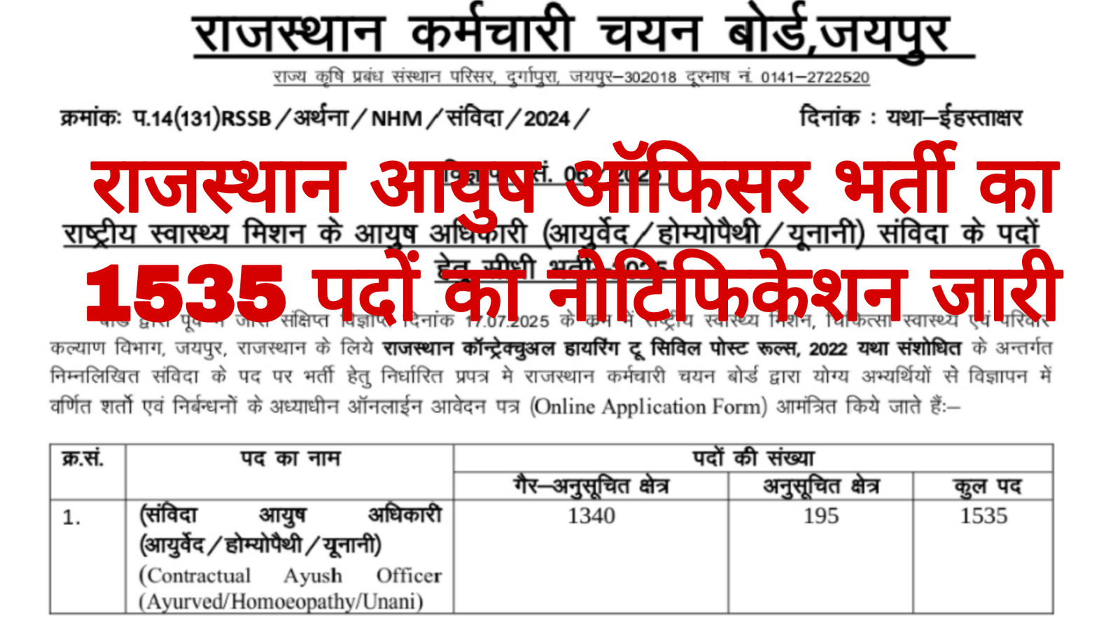 Rajasthan Ayush Officer Recruitment 2025