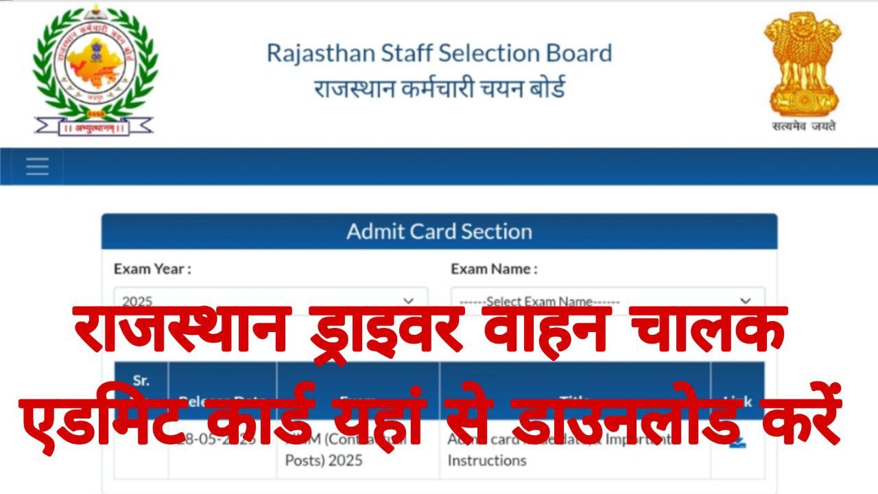 Rajasthan Driver Admit Card 2025
