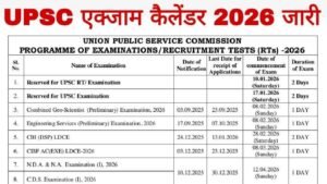 UPSC Exam Calendar 2026