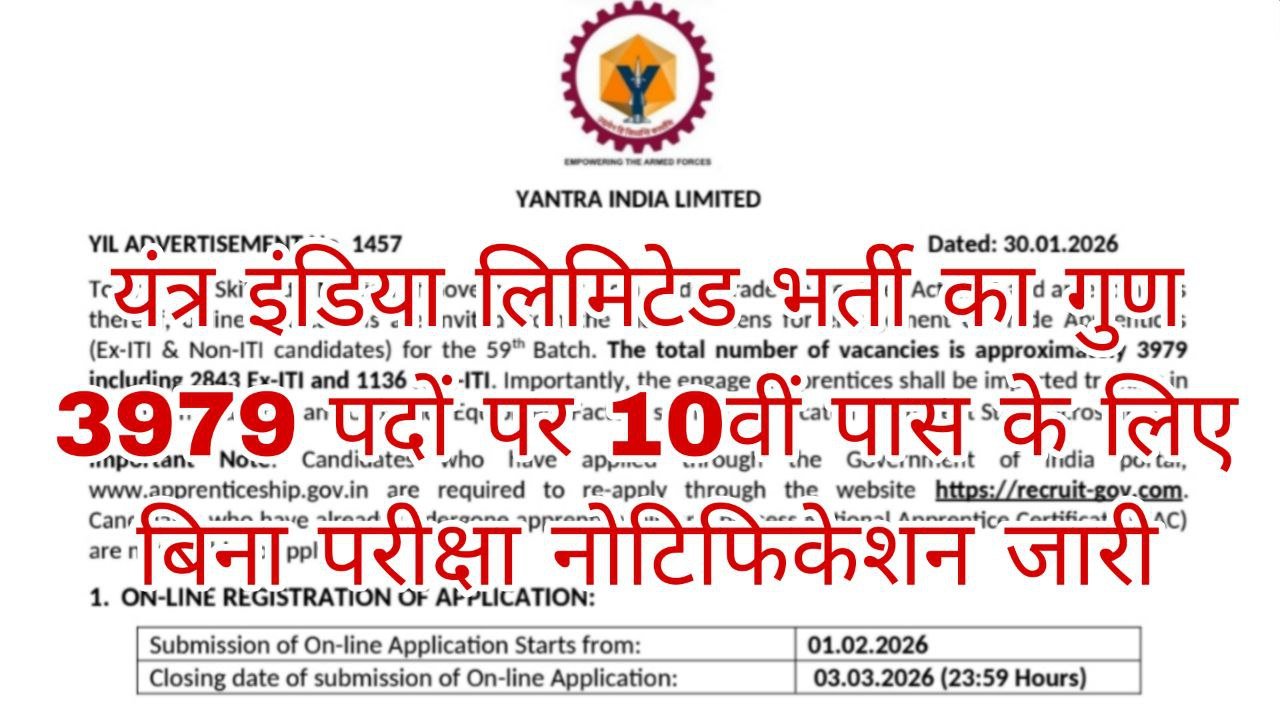Yantra India Limited Recruitment 2026