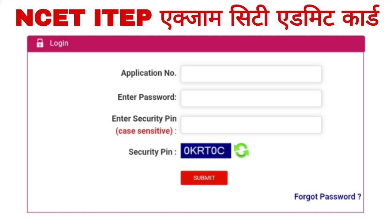 NCET ITEP Exam City Admit Card 2026