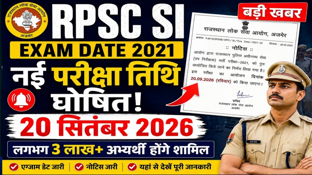 RPSC SI Exam Date 2021