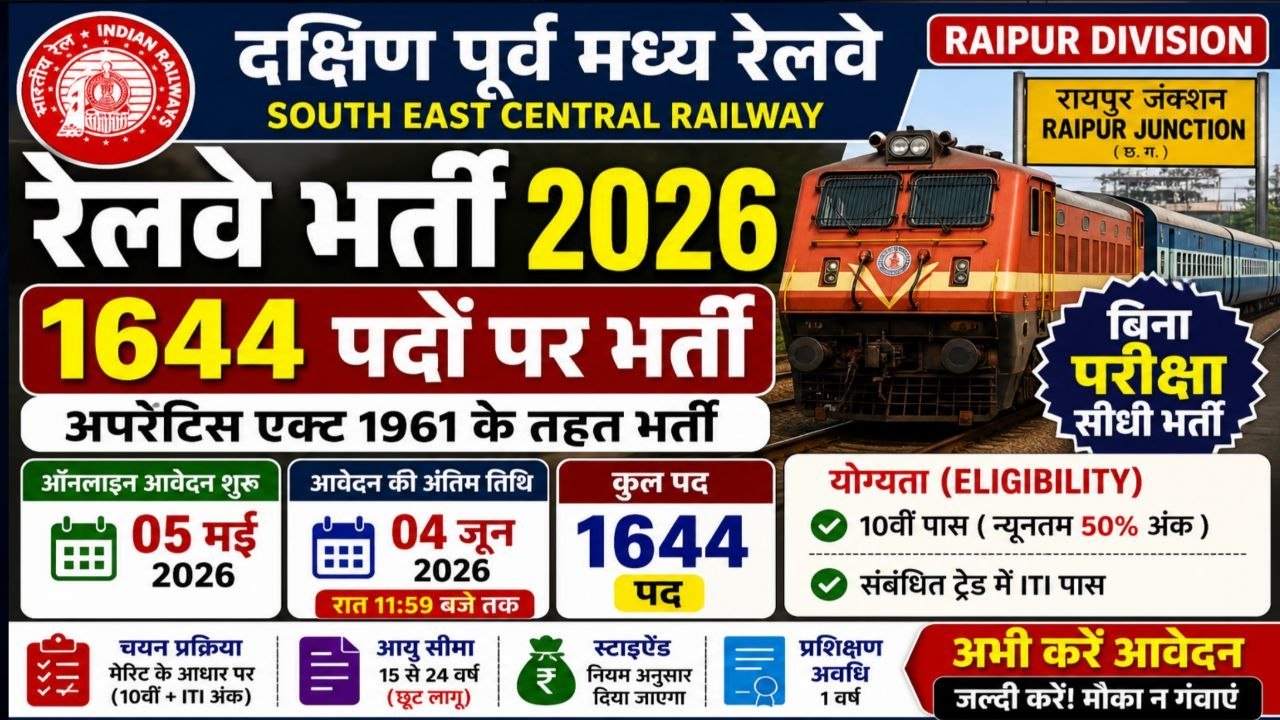 Railway RRC SECR Apprentice Recruitment 2026