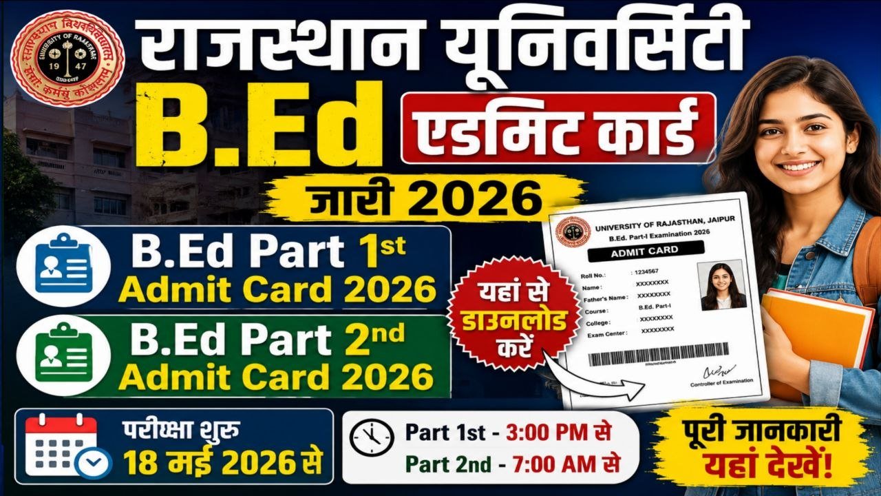 Rajasthan University BED Part 1st 2nd Admit Card 2026