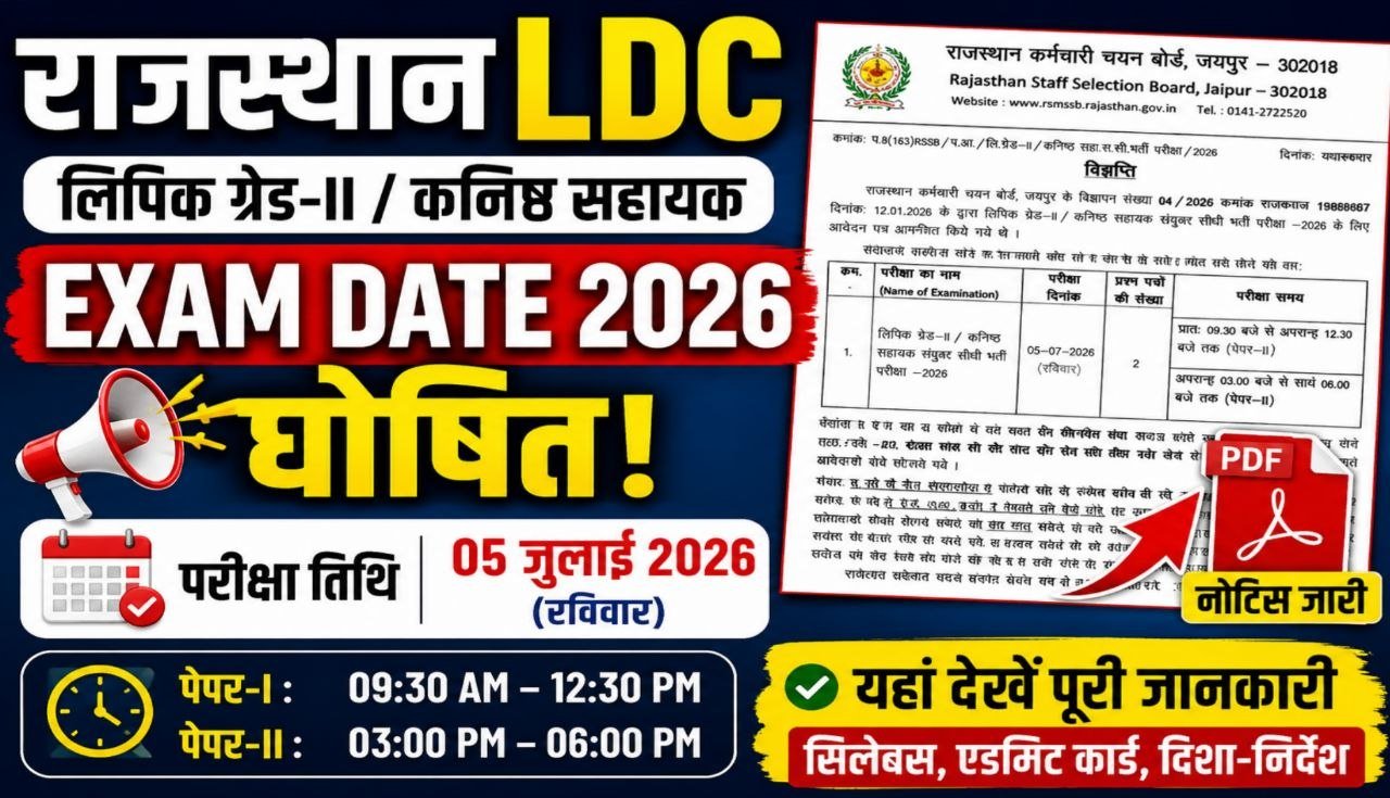 Rajasthan LDC Exam Date 2026
