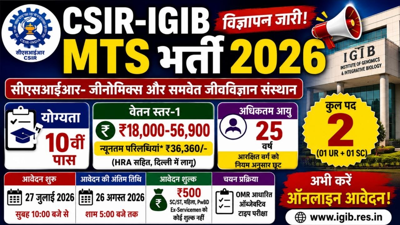 CSIR IGIB MTS Recruitment 2026