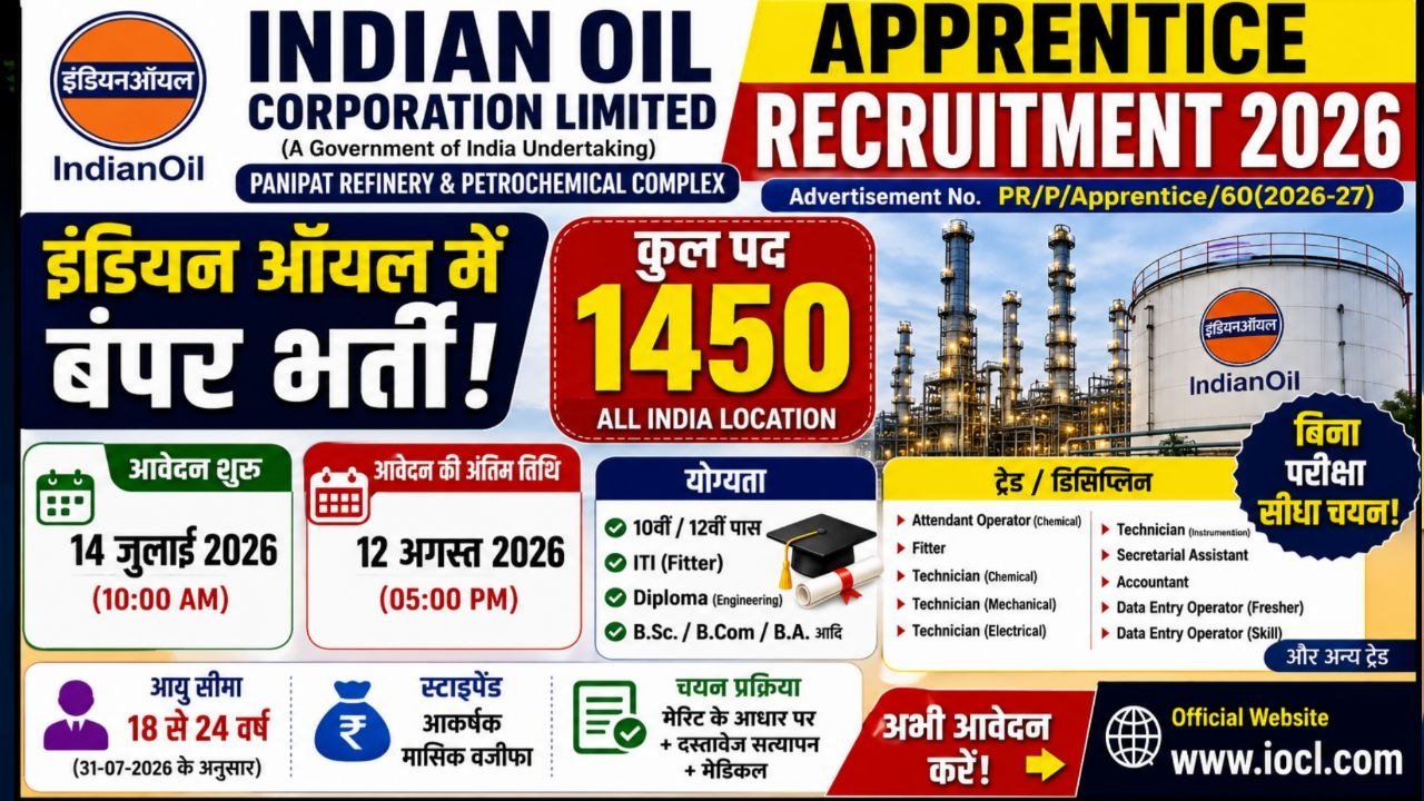 IOCL Panipat Refinery Apprentice Recruitment 2026