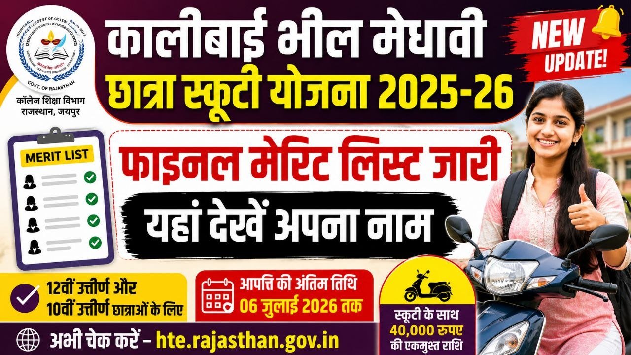 KaliBai Bheel Medhavi Chhatra Scooty Yojana Final Merit List 2026