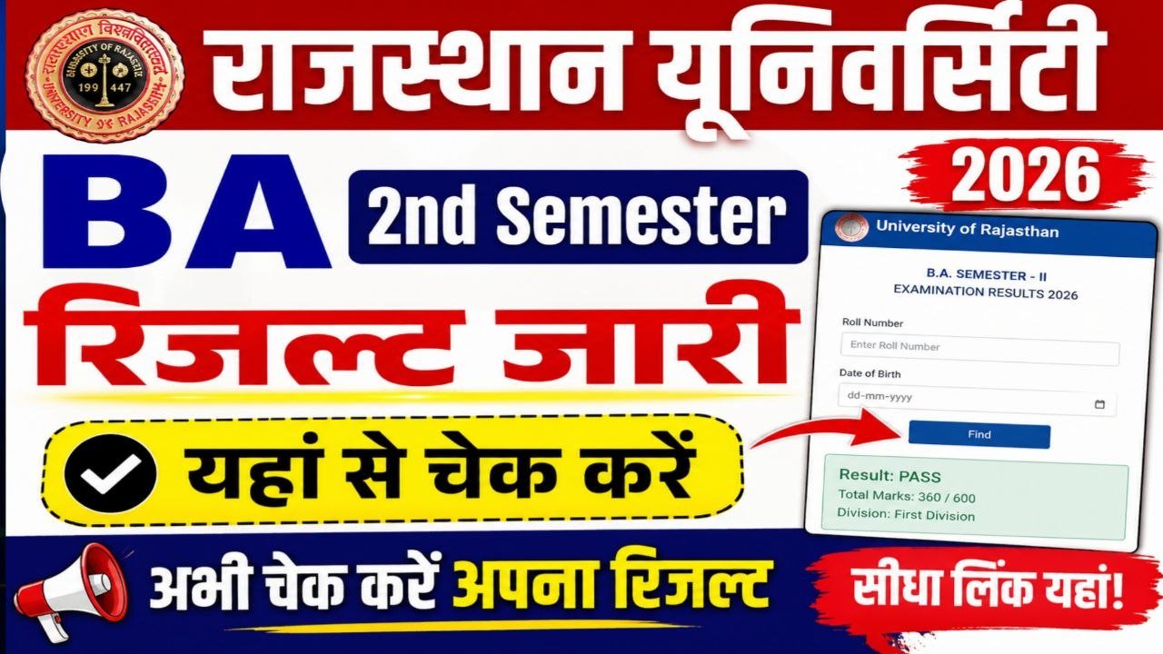 Rajasthan University BA 2nd Semester Result 2026