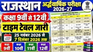 Rajasthan Half Yearly Exam Time Table 2026